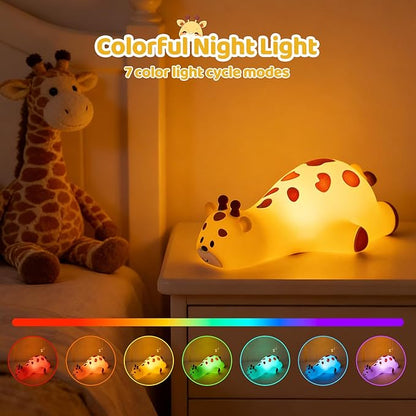 Kawaii Giraffe Lamp Silicone Night Light, Tap Control Squishy Baby Lights for Nursery, 3 Levels Dimmable Rechargeable LED Bedside Lamp with Timer, Giraffe Gifts for Toddler, Bedroom, Toy