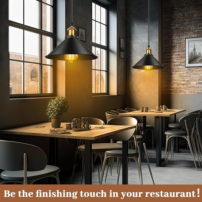 Retisee Black Industrial Pendant Light Vintage Metal E26 Base Hanging Light Rustic Dome Pendant Lamp Fixture Farmhouse Kitchen Hanging Ceiling Lamp for Dining Room Bedroom Hallway Bar (12 Pcs)