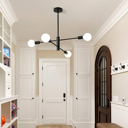 HHR 4-Light Sputnik Chandelier, Black Modern Chandelier Ceiling Light Fixture, Height Adjustable Chandeliers for Dining Room Kitchen Island, Mid Century Pendant Lighting for Living Room