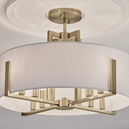 Kichler Malen Convertible Semi-Flush Mount 8-Light 20" Ceiling Light Fixture with White Fabric Shade in Champagne Bronze for Dining Room, Living Room, or Bedroom, 52592CPZ