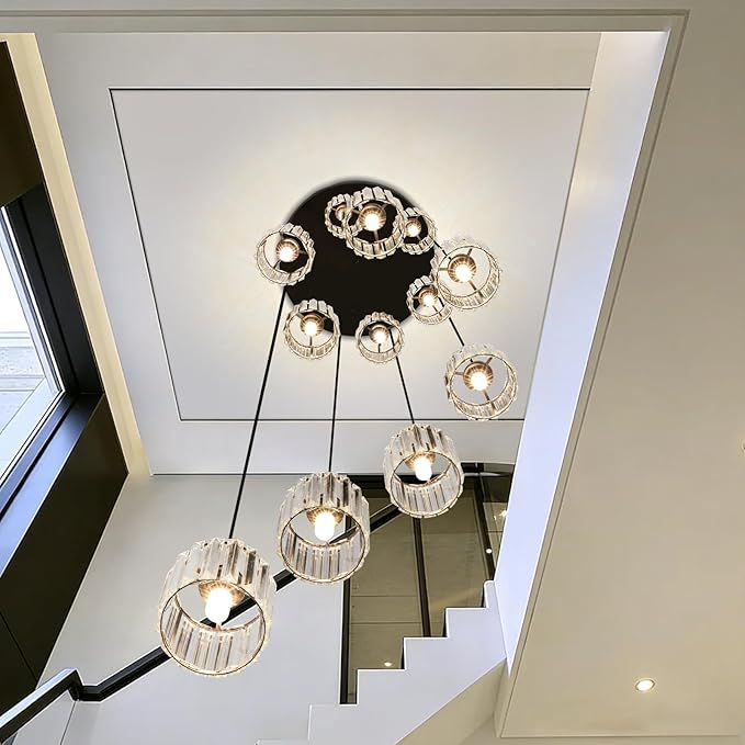 Long Raindrop Crystal Chandelier for High Ceilings Modern Crystal Long Pendant Light, Staircase Foyer Entryway Pendant Light,Raindrop Drop Lamp, Large 23.6" Black Ceiling Plate18 Lights