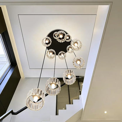 Long Raindrop Crystal Chandelier for High Ceilings Modern Crystal Long Pendant Light, Staircase Foyer Entryway Pendant Light,Raindrop Drop Lamp, Large 23.6" Black Ceiling Plate18 Lights