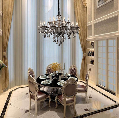 Modern Luxury K9 Crystal Chandelier 18 Light Large Smoky Gray Crystal Chandelier Lighting 39.5" E12 Crystal Pendant Light Fixtures for Living Room, Stair,Store (Double Layer 12+6 Lights)