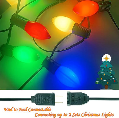 25Ft Multicolor Christmas Lights, C9 Vintage Christmas Lights with 26 Ceramic Multicolor Bulbs, Traditional Xmas Light for Outdoor Roofline Garden Patio Party Wedding Xmas Decor