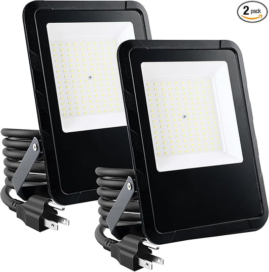 Simple Deluxe 2 Pack LED Flood Lights Outdoor, 140W 14000LM Super Bright Outside Work Light with Plug, IP65 Waterproof, 6500K Floodlight for Garage, Yard, Lawn