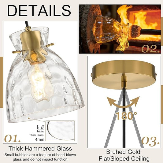 5.9” Mini Black Gold Pendant Lights Kitchen Island Lighting, Single Brass Hammered Glass Pendant Light Fixtures, Adjustable Modern Hanging Lights Kitchen Pendant Lighting over Island Sink Bathroom