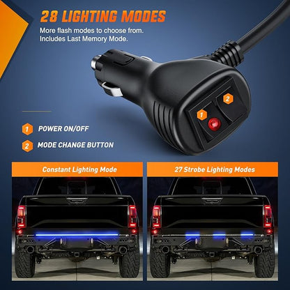 Nilight 48 Inch Truck Tailgate Strobe Light Strip Tail Emergency Bar Rear Window Warning Lamp Ultra-Bright Double Row 288 LED for Pickup Trailers Construction Vehicles Car SUV, Blue