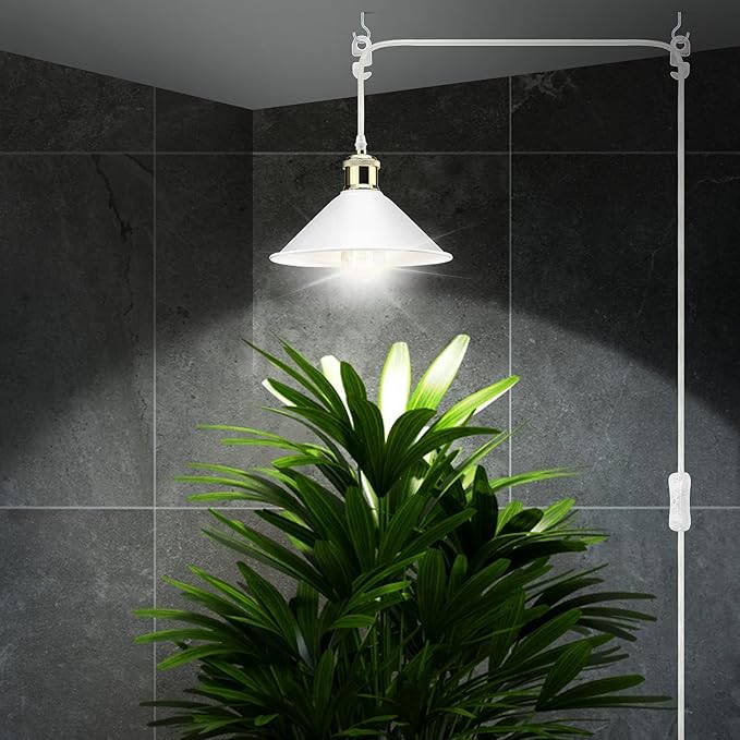 LYOOWNG Plug in Pendant Light, Industrial Hanging Light with Plug in Cord On/Off Switch, Modern Pendant Light with Plug in Cord, Farmhouse Pendant Light Fixture, White