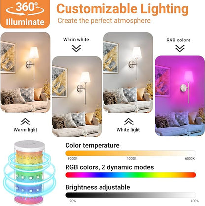 Peel and Stick Wall Sconces, Stick On Wall Sconce Set of 2, Battery Operated Wireless Adhesive Wall Lights, Corn Bulb with 10000mAh Battery, Easy Install for Bedroom Living Room Wall Decor