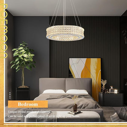 LED Crystal Chandeliers with Remote Control 20’’ Luxury 2-Tier Modern Chrome Chandelier Light Fixture Dimmable for Dining Room Bedroom Kitchen Foyer Entryway 3000-6500K