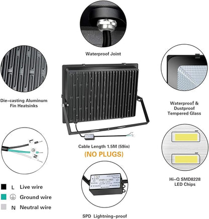 600W LED Stadium Flood Light Outdoor, 3300W Equivalent, 48000LM Super Bright LED Exterior Arena Light, IP66 Waterproof, 6000K Daylight White, Commercial Lighting for Sports Fields and Counts