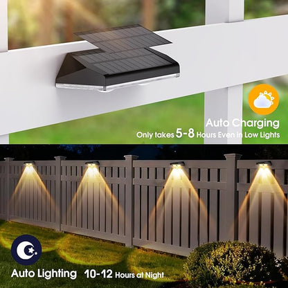 AUDLES Solar Fence Lights Outdoor, 3 Modes Warm/Neutral/Cool White Fence Lights Solar Powered for Outside, IP65 Waterproof, 60 Lumens Solar Light for Step, Pathway, Garden, Deck, Stairs - 8 Pack