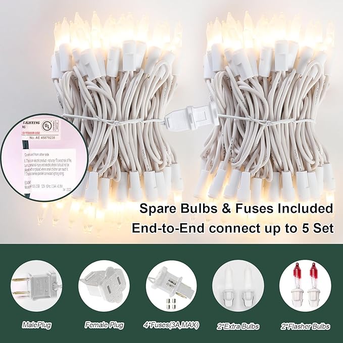 LAMPHOME 100 Count White Frost Christmas Lights,Mini Clear Lights 21ft White Wire Christmas Tree String Lights Set for Outdoor Indoor Christmas Decorations Wedding Decorations Valentines Day Decor
