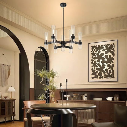 9 Light Black Chandelier, Modern Farmhouse Chandeliers for Dining Room Light Fixtures Over Table, Kitchen Island Lighting Fixture with Clear Glass Cover for Living Room Kitchen Island Bedroom Foyer