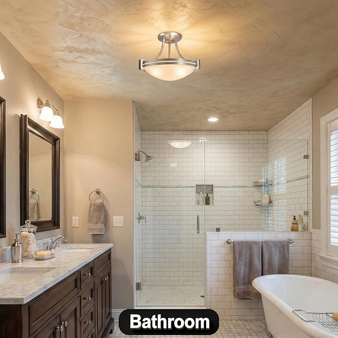 Bektas 12 Inch Semi Flush Mount Ceiling Light Fixture Brushed Nickel with Milk Glass for Bedroom Kitchen Bathroom Hallway Foyer Dining Room Hall Entryway ETL Listed