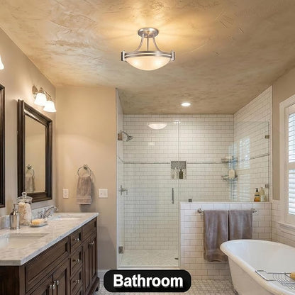 Bektas 12 Inch Semi Flush Mount Ceiling Light Fixture Brushed Nickel with Milk Glass for Bedroom Kitchen Bathroom Hallway Foyer Dining Room Hall Entryway ETL Listed