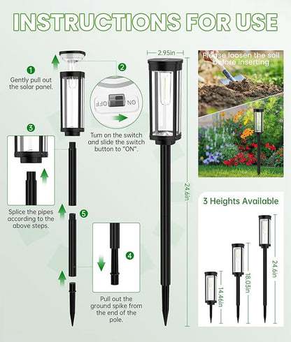 BITPOTT Bright Solar Pathway Lights, 2 Pack Solar Lights Outdoor Waterproof IP65, Auto On/Off Pathway Landscape Lighting, Outdoor Light for Yard Garden Walkway Landscape Lawn Patio Lighting