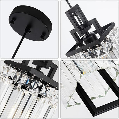 Modern Black Pendant Light Fixtures for Kitchen Island and Dining Room, Industrial Small Hanging Crystal Chandelier Light Fixture for Bedroom Entryway Living Room Foyer Hallway 3-Pack