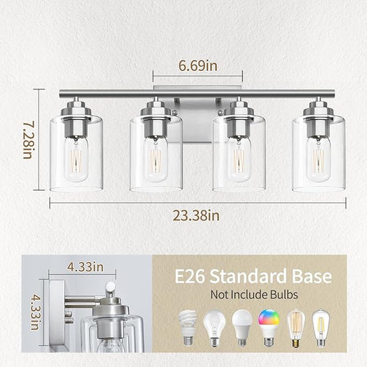 SKEJAO Bathroom Vanity Light Over Mirror,Bathroom Light Fixture Wall Sconce Lighting for Bedroom,Living Room (Nickel, 4-Light)