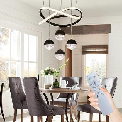 Modern Black LED Chandeliers, LED Pendant Light Dining Room Light Fixtures Over Table Dimmable with Remote Control Adjustable Modern Chandeliers for Dining Room Kitchen Island Living Room Bedroom