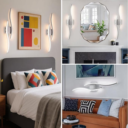 Modern LED Wall Sconce Set of Two, Dimmable Battery Powered Wall Sconces, 3000K-6500K LED Wireless Wall Light with Remote, Wall Lamp Indoor not Hardwired for Room Bedroom Corridor（Nickel）