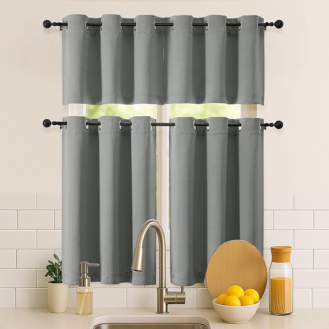 Simplebrand Light Grey Kitchen Valances for Windows 18 Inches Long 2 Pack, Room Darkening Window Valances for Living Room, Grommet Short Straight Drape Kitchen Curtains for Bedroom Kids Room, 40Wx18L