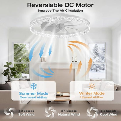 StarryEver Ceiling Fans with Lights and Remote, 24 Inch Modern Smart Ceiling Fan, 6 Speeds and 3000K-6500K Dimmable LED Fan Light, Low Profile Ceiling Fan for Bedroom, Living Room, Dining Room, White