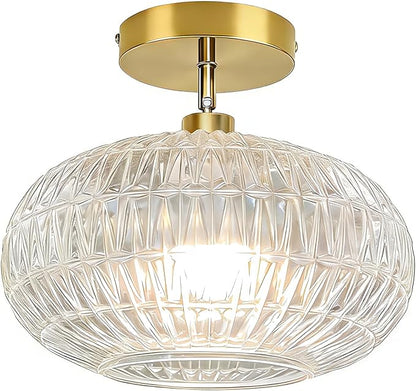 Gold Semi Flush Mount Ceiling Light Fixture,Hallway Light Fixtures,Vintage Small Ceiling Light Fixture,Globe Glass Ceiling Fixture,Vintage Ceiling Lamp,Kitchen Ceiling Lighting for Bedroom Bathroom