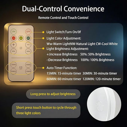 Battery Operated Wall Sconces Set of 2, Rechargeable Wall Lights with Remote Control & Dimmable, Wireless Wall Lamp Fixtures Not Hardwired for Bedroom Living Room Hallway (5400mAh, White)