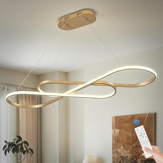 Modern LED Chandelier Gold Dimmable LED Pendant Light for Dining Room Light Fixture Over Table Modern Kitchen Island Lighting High Ceiling with Remote for Living Room(42 Inch, 3000K-6500K)