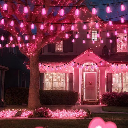 LAMPHOME 26Ft ST38 Outdoor String Lights, Pink Patio Lights, Connectable Waterproof Shatterproof LED String Lights for Outside Valentine's Day Wedding Garden Backyard Deck Porch Christmas Party Decor