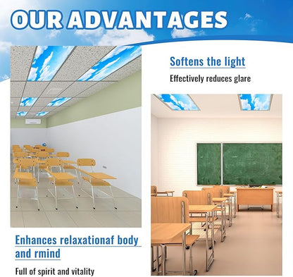 Patelai 8 Pack Fluorescent Light Covers for Classroom Ceiling 4 x 2 Feet Magnetic Light Covers Filter for Office School Drop Ceiling Supplies(Sky Style)