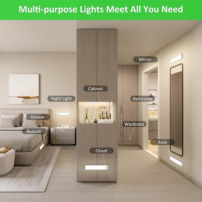Motion Sensor Under Cabinet Lights, Magnetic Rechargeable Under Counter Closet Light, Wireless Night Light Bar Stick-On, 3-Pack, Neutral White