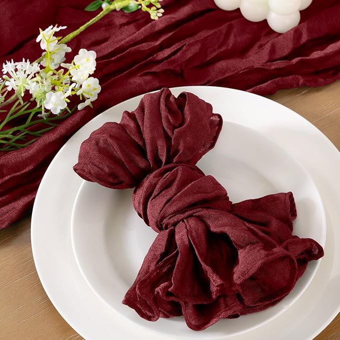 Socomi Burgundy Cheesecloth Napkins Fall Cheese Cloths Gauze Set of 24 Boho Washable Dinner Table Napkins for Wedding Party Baby Shower Birthday Party Decor
