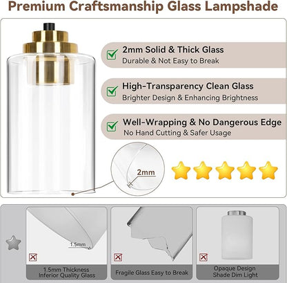 4-Light Bathroom Light Fixtures, 27" Modern Vanity Lights Over Mirror with Clear Glass Shades, Black & Gold Wall Sconce, Classic Wall Light Fixture for Mirror Living Room Cabinet Bedroom Porch Kitchen