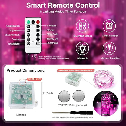 ZGWJ 6 Pack Fairy Lights Battery Operated with Remote, 7ft 20 LED Mini Fairy String Lights with Timer 8 Lighting Modes Waterproof for Halloween Christmas Tree DIY, Parties, Bedroom Decorations Pink