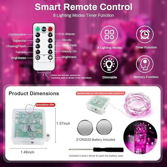 ZGWJ 6 Pack Fairy Lights Battery Operated with Remote, 7ft 20 LED Mini Fairy String Lights with Timer 8 Lighting Modes Waterproof for Halloween Christmas Tree DIY, Parties, Bedroom Decorations Pink