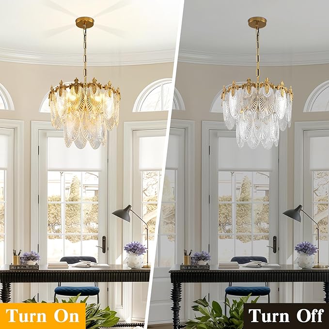 Antique Chandeliers 2-Layer Gold Crystal Glass Chandelier, 4-Light Round Pendant Light 17.7" Brushed Brass Adjustable Height, Applicable to Dining Room, Bedroom, Living Room, Foyer, Kitchen Island