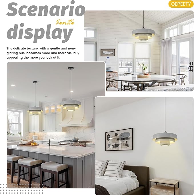 Gray Pendant Light Industrial 1-Light Adjustable Hanging Light Fixture with 3-Layer Metal Shade, Minimalist Pendant Lamp for Kitchen Island Dining Room Hallway