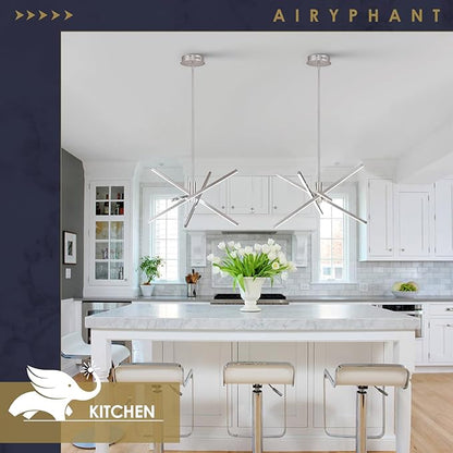 Nickel Modern LED Chandelier, Dimmable 4 Lights Ceiling Pendant Lighting for Dining Room Living Room Kitchen Island Bedroom Foyer 3000K/4000K/5000K 3CCT Selective, 27.76in