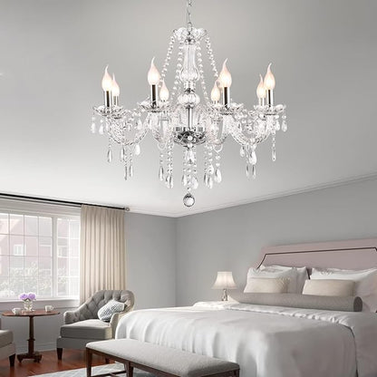 Baotree Modern Elegant 8 Lights K9 Crystal Glass Chandelier Pendant Ceiling Lighting European Style for Dining Living Room Bedroom Transparent, 8 E12 Bulbs Required