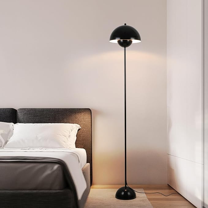 COSYLUX Modern Floor Lamp for Living Room, Industrial Tall Standing Lamp for Bedroom, Metal Shade Reflecting Light Reading Floor Lamp for Office, Nursery Room, Corner(Glossy Black)