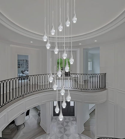 Modern Crystal Staircase Chandelier Polished Chrome 18-Lights, H118'' Large High Ceiling Spiral Dimmable LED Raindrop Foyer Entryway Light Fixture Remote Control