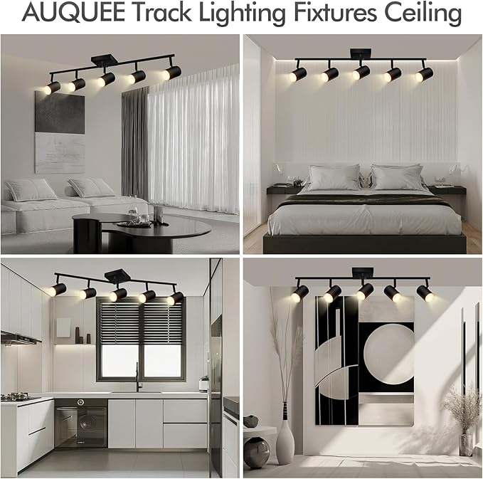 AUQUEE 5 Light Track Lighting Fixtures Ceiling, Matte Black Kichen Track Lighting, Rotatable Light Heads, Adjustable Modern LED Track Lights for Kitchen/Living Room/Hallway/Bar,GU10 Bulb Not Included