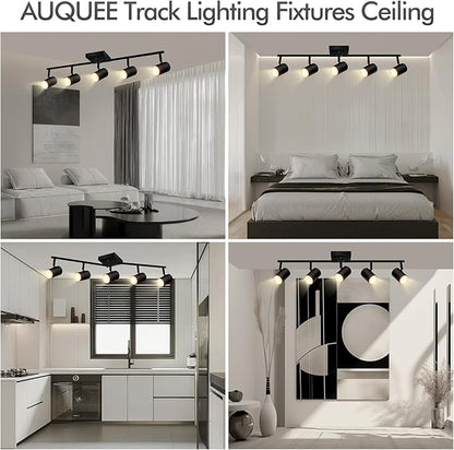 AUQUEE 5 Light Track Lighting Fixtures Ceiling, Matte Black Kichen Track Lighting, Rotatable Light Heads, Adjustable Modern LED Track Lights for Kitchen/Living Room/Hallway/Bar,GU10 Bulb Not Included