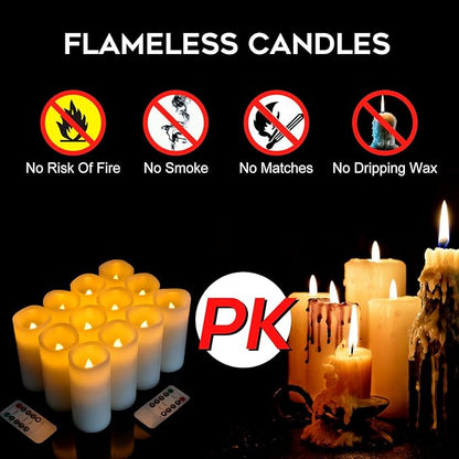 Vinkor Flameless Candles Battery Operated Candles Real Wax Pillar LED Candles with 10-Key Remote and Cycling 24 Hours Timer (Ivory Set of 12 （D2.2 X H 5"）)