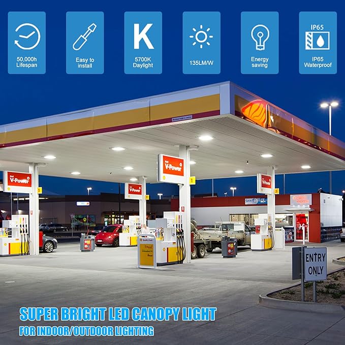 LED Canopy Lights Outdoor, with Selectable Wattage (100/80/60W) and CCT,IP65 Waterproof, for Carport, Gas Station, Tunnel, Warehouse, Inner Parkinglot,Shop Lights 10 * 10 (50W-6P)