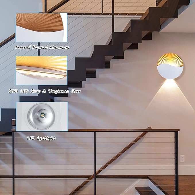 Kawell Modern Creative 12W LED Wall Sconce Waterproof Wall Light Indoor Outdoor Wall Lamp Sunrise Effect Art Deco for Bedroom Living Room Bathroom Cafe Lounge Corridor Stairs,White 3000K