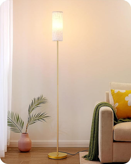 EDISHINE Floor Lamps for Living Room, 63.7in Minimalist Standing Lamp with Foot Pedal Switch, Modern Floor Lamp for Bedroom, Office, Nursery, 3 Color Temperature, 9W Bulb Included, Gold