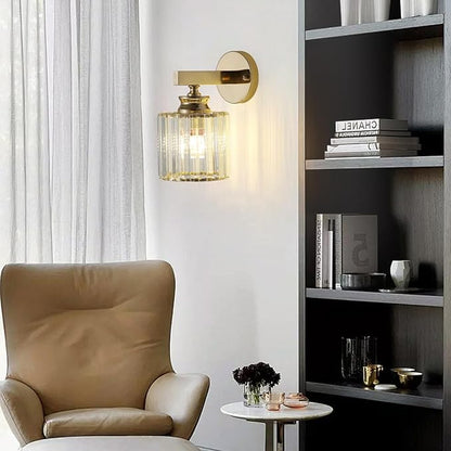 Hardwired Crystal Wall Sconces, Modern E27 Wall Lights, Gold Round Finish Wall Lamp for Living Room Bedroom Dining Room Hallway Entryway (Gold Round)